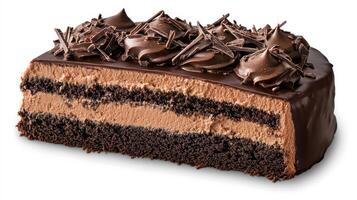 Indulge rich chocolate mousse cake, layered with velvety cream and topped with chocolate photo