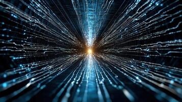 high tech visualization of data streams converging towards bright light, creating dynamic effect photo