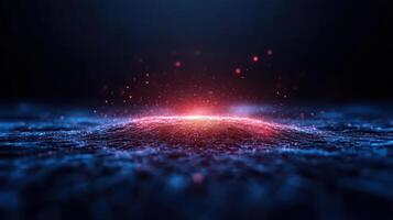 vibrant digital landscape with glowing particles and central light source creates futuristic photo