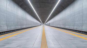 modern underground train station with sleek concrete walls and bright lighting creates photo