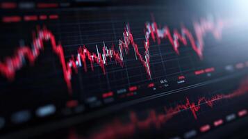 financial chart displaying fluctuating stock prices with red and green candlesticks photo