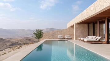 Luxurious desert resort with stunning mountain views and serene pool area photo