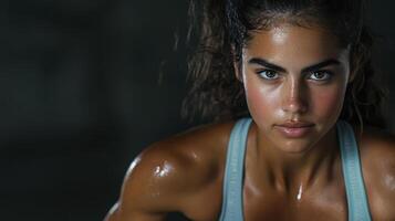 Strong girl in workout pose, showcasing determination and strength photo