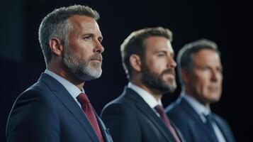 Political debate featuring candidates discussing economic issues, showcasing their expressions photo