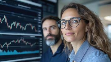 Data scientists analyze trends and patterns business analytics, showcasing teamwork and focus photo
