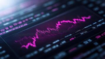 digital stock market graph displaying fluctuating trends vibrant pink tones, showcasing photo