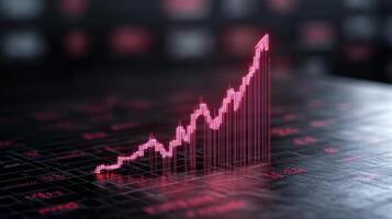 financial chart displays rising trend in pink, symbolizing growth and success photo