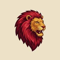 Illustrated Lion Head with Red Mane Displaying an Intense Expression vector