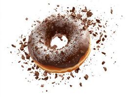 Chocolate donut with sprinkles on white background photo