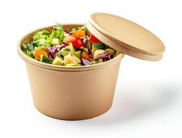 Fresh salad in eco-friendly container ready for delivery photo