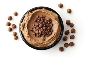 Creamy chocolate hazelnut spread with crunchy topping photo