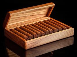 High-quality cigars arranged neatly in a wooden box photo