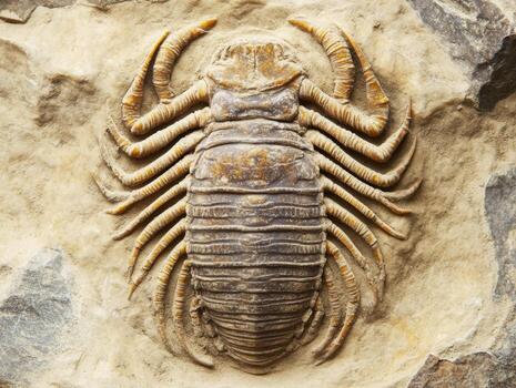 Fossil of ancient trilobite displayed in natural stone photo