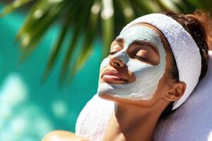 Relaxation during a spa treatment by the poolside in sunny weather photo