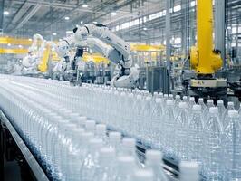 Robots automate water bottle production in a factory photo