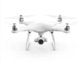 Drone with four propellers and a front camera in white color photo