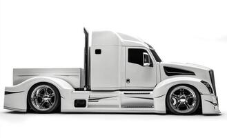 Custom white truck with chrome accents parked on a clean surface photo