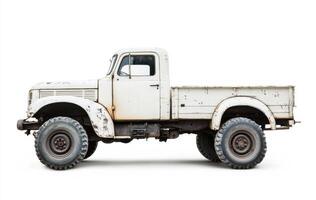 Vintage white pickup truck parked on a neutral background photo