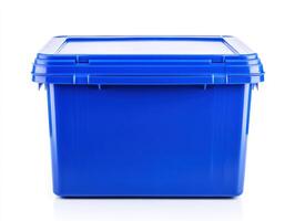 Bright blue storage container with a secure lid for organization photo