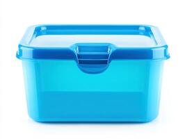 Durable blue plastic storage container with lid for organization photo
