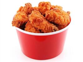Crispy fried chicken served in a red takeaway bucket photo