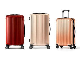 Stylish suitcases displayed in modern design with vibrant colors photo