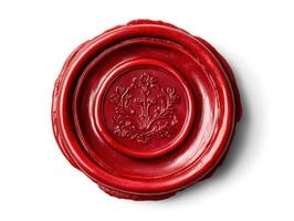 Elegant red wax seal with intricate floral design photo