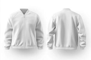 White bomber jacket displayed from front and back views photo
