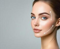 Model showcases beauty with emphasized facial symmetry and elegance photo