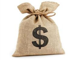 Burlap sack filled with cash symbolizing wealth and prosperity photo