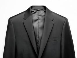 Elegant black suit jacket on a neutral backdrop ready for fashion photo