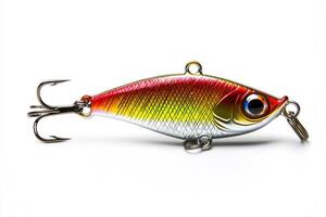 Bright fishing lure displayed on a white background for anglers photo
