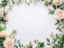 Floral arrangement with soft roses and greenery for decoration photo