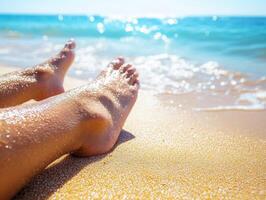 Enjoying the sun and surf on a sandy beach by the ocean photo