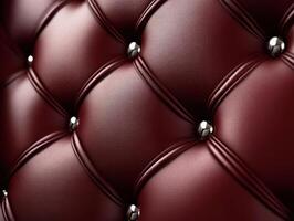 Elegant burgundy tufted upholstery close-up with decorative buttons photo