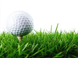 Golf ball positioned on green grass ready for a shot photo