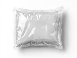 Sealed plastic pouch containing various materials in a clean setting photo