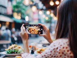 Capturing a delicious meal at an outdoor eatery in the city photo