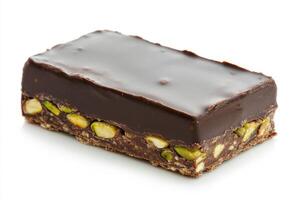 Chocolate bar with pistachio and nut filling photo