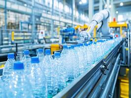 Bottled water production in modern facility with automation technology photo