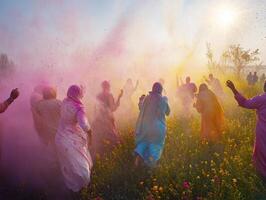 Celebration of colors at vibrant festival in open field photo
