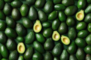 Fresh avocados arranged for sale at a local market stand photo