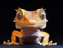 Crested gecko displays unique features in close-up view photo