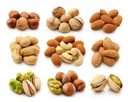Colorful arrangement of nuts on white background photo