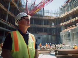 Construction manager oversees building progress at worksite photo