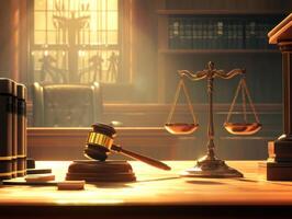 Symbol of justice and law in a quiet courtroom setting photo