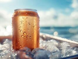 Refreshing drink on ice by the sea in bright sunlight photo
