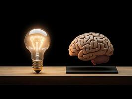 Light bulb and brain represent creativity and knowledge synergy photo