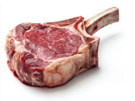 Freshly cut tomahawk steak ready for grilling or cooking photo