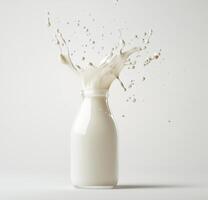 Milk splashes from a bottle creating a dynamic scene photo